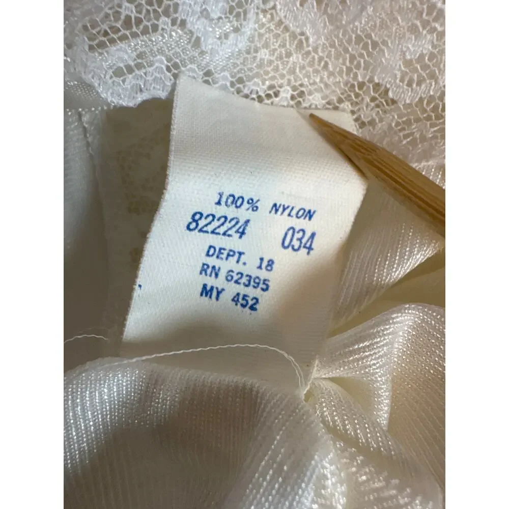 Vintage Sears Lace Trim White Slip Lingerie Sz 34 Nylon White Lace Bride Bridal - Picture 8 of 8